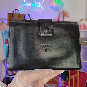 Prada Vintage Black Lamb Skin Leather Large Size Passport Organizer Wallet
